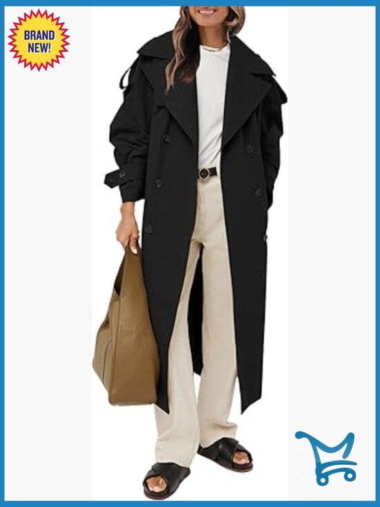 Jackets & Blazers - Oversized Long Trench Coat Double Breasted Windproof Overcoat with Belt